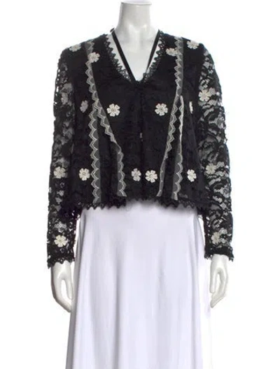 Pre-owned Alexis Floral Print V-neck Top In Black