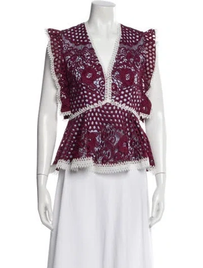 Pre-owned Alexis Floral Print V-neck Top In Burgundy