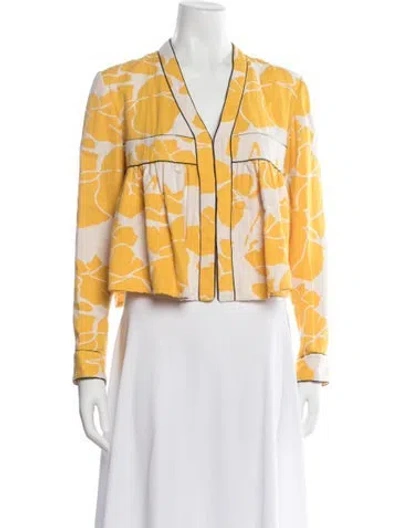 Pre-owned Alexis Floral Print V-neck Top In Yellow