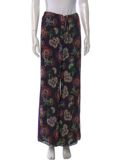 Pre-owned Alexis Floral Print Wide Leg Pants In Black