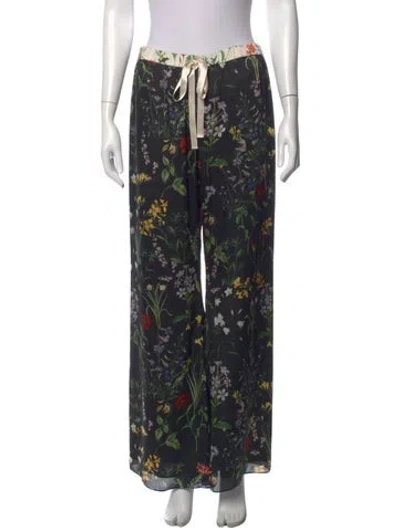 Pre-owned Alexis Floral Print Wide Leg Pants In Black