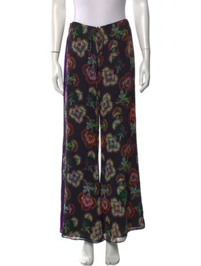 Pre-owned Alexis Floral Print Wide Leg Pants In Black
