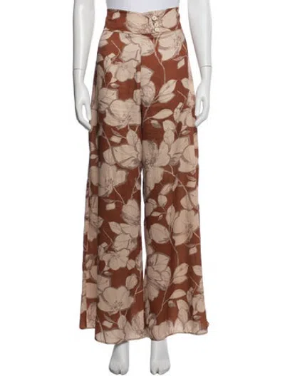 Pre-owned Alexis Floral Print Wide Leg Pants In Brown
