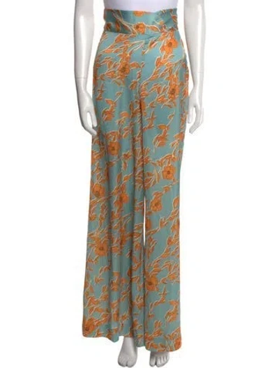 Pre-owned Alexis Floral Print Wide Leg Pants In Green