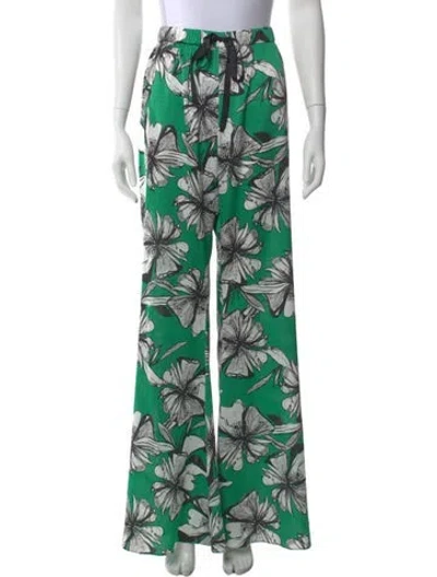Pre-owned Alexis Floral Print Wide Leg Pants In Green