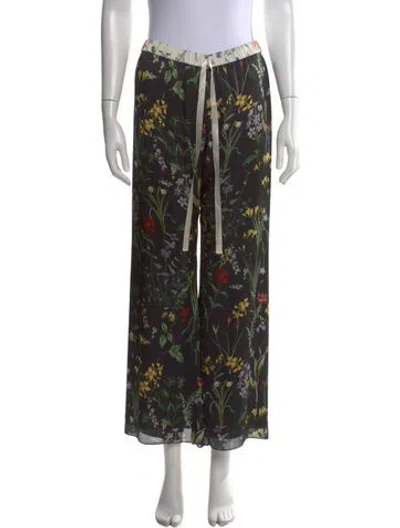 Pre-owned Alexis Floral Print Wide Leg Pants In Green