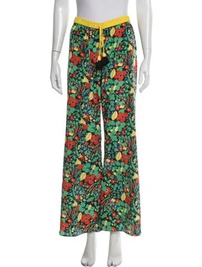 Pre-owned Alexis Floral Print Wide Leg Pants In Green
