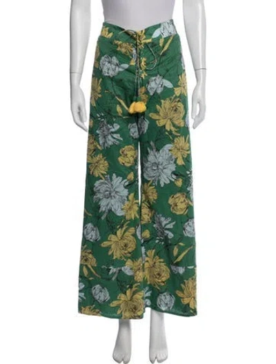 Pre-owned Alexis Floral Print Wide Leg Pants In Green