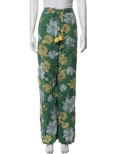 Pre-owned Alexis Floral Print Wide Leg Pants In Green
