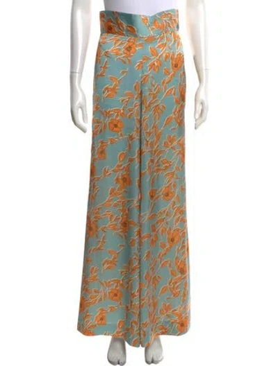 Pre-owned Alexis Floral Print Wide Leg Pants In Green