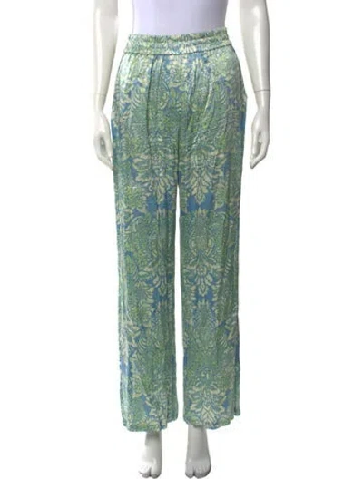 Pre-owned Alexis Floral Print Wide Leg Pants In Green