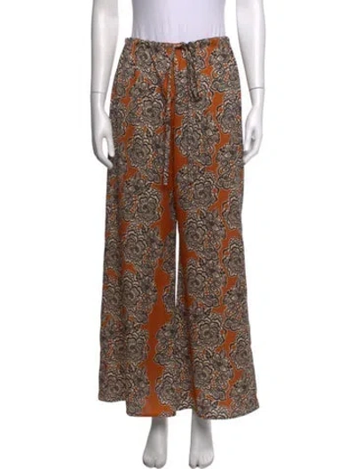 Pre-owned Alexis Floral Print Wide Leg Pants In Orange
