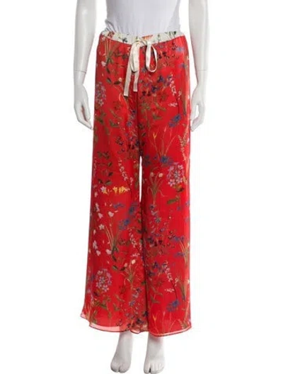 Pre-owned Alexis Floral Print Wide Leg Pants In Red