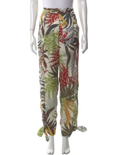 Pre-owned Alexis Floral Print Wide Leg Pants In White
