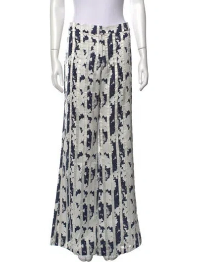 Pre-owned Alexis Floral Print Wide Leg Pants In White