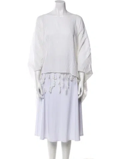 Pre-owned Alexis Fringe Trim Accent Robe In White