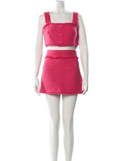 Pre-owned Alexis Fringe Trim Accent Skirt Set In Pink