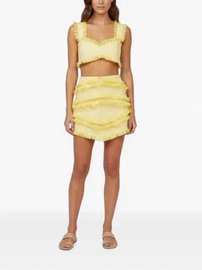 Pre-owned Alexis Fringed Raffia-effect Top And Skirt In Yellow