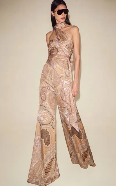 Alexis Garis Paisley Satin Wide-leg Pants In Brown