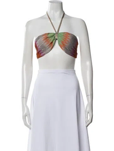 Pre-owned Alexis Graphic Print Halterneck Crop Top In Multicolor