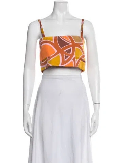 Pre-owned Alexis Graphic Print Square Neckline Crop Top W/ Tags In Blue