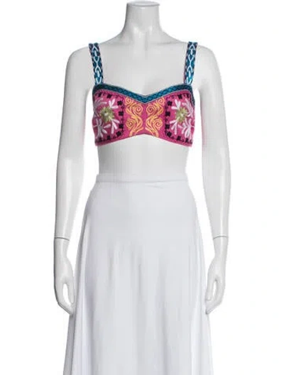 Pre-owned Alexis Graphic Print Square Neckline Sports Bra W/ Tags In White