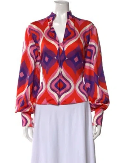 Pre-owned Alexis Graphic Print V-neck Blouse In Pink