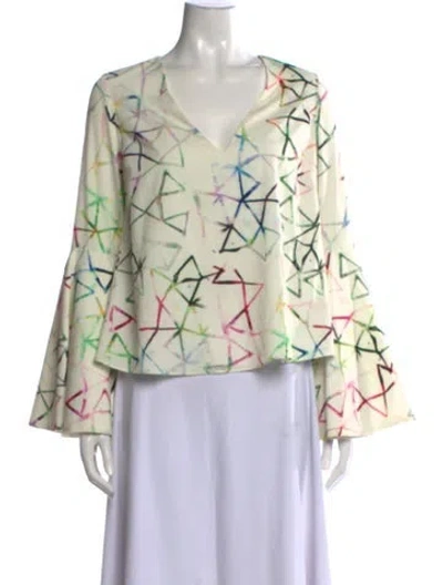 Pre-owned Alexis Graphic Print V-neck Blouse In White