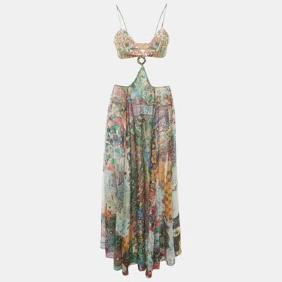 Pre-owned Alexis Green Sequin Embroidered Cut-out Maxi Dress M