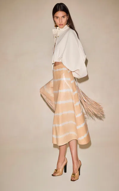 Alexis Gwyn Genuine Leather Midi Skirt In Neutral