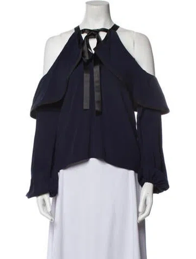 Pre-owned Alexis Halterneck Long Sleeve Blouse In Blue