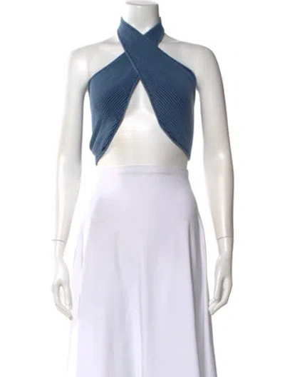 Pre-owned Alexis Halterneck Sleeveless Crop Top In Blue