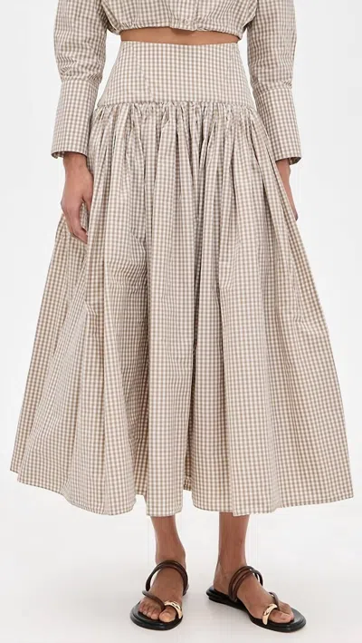 Alexis Havara Pleated Midi Skirt In Tan/white In Neutral