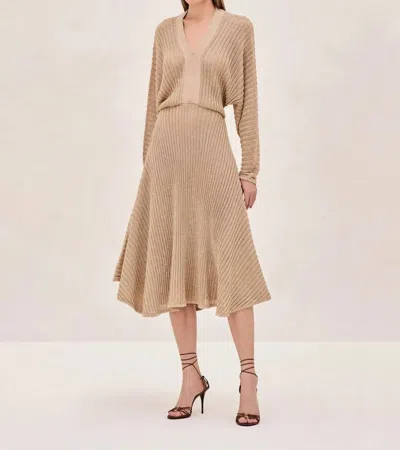 Alexis Heida V-neckline Midi Dress In Gold In Brown