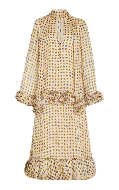 Alexis Hilana Ruffled Polka-dot Crepe Midi Dress In Painted Dot