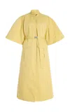 Alexis Ilardi Belted Twill Tie-neck Midi Dress In Yellow