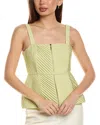 Alexis Irving Cinched Square-neck Geo Top In Green