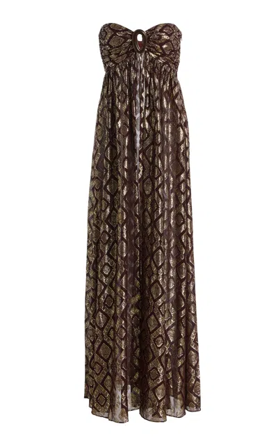 Izza Strapless Metallic Jacquard Top In Brown from ALEXIS