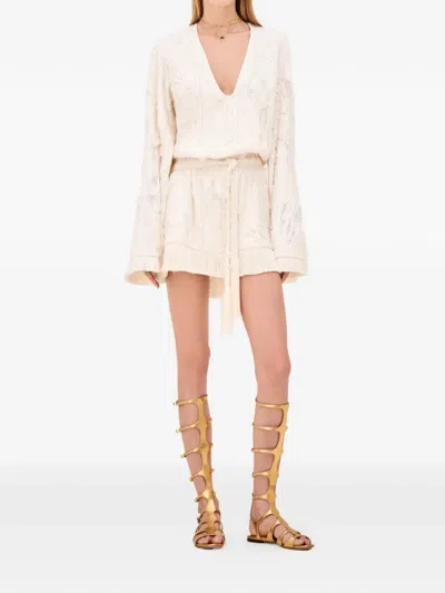 Alexis Jen Fringed V-neck Mini Dress In White