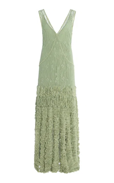 Alexis Jeysa Ruffled-fringe Lace Maxi Dress In Green