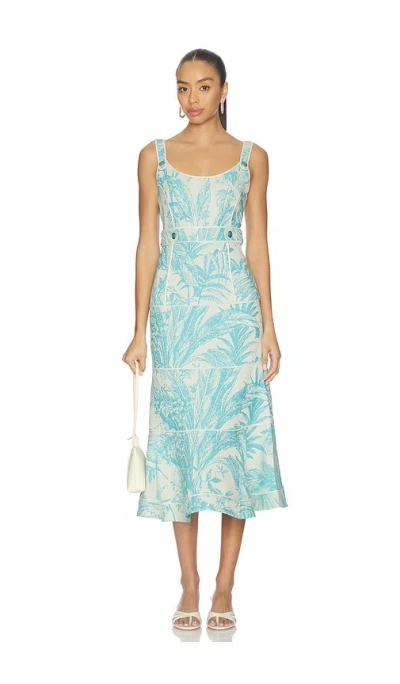 Alexis Kayleen Midi Dress In Aqua Palm In Blue