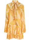 Alexis Kazan Printed Scarf Shirtdress In Orange