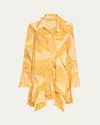 Alexis Kazan Printed Scarf Shirtdress In Amber Lily