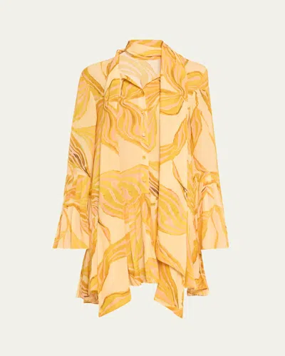 Alexis Kazan Printed Scarf Shirtdress In Amber Lily