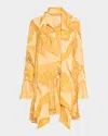 Alexis Kazan Printed Scarf Shirtdress In Amber Lily