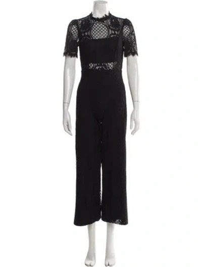 Pre-owned Alexis Lace Crew Neck Jumpsuit In Black