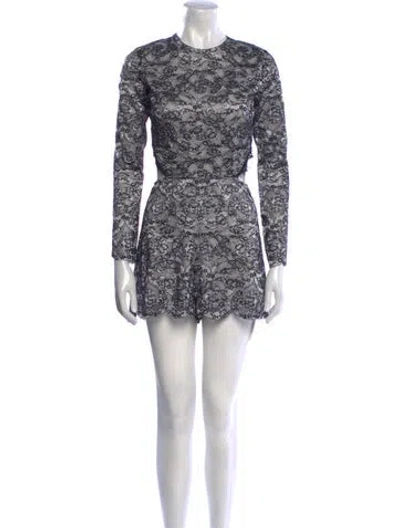 Pre-owned Alexis Lace Floral Print Romper In White