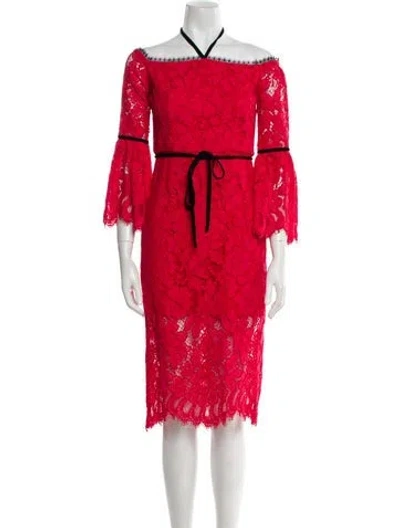 Pre-owned Alexis Lace Knee-length Dress In Red