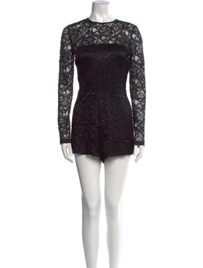 Pre-owned Alexis Lace Lace Pattern Romper In Black