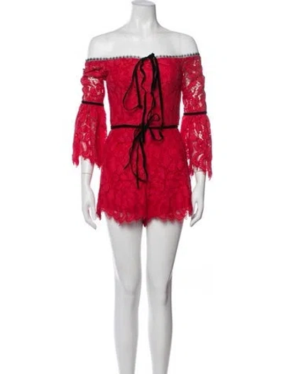 Pre-owned Alexis Lace Lace Pattern Romper In Red
